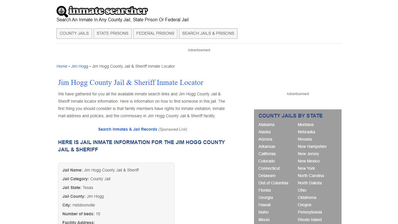 Jim Hogg County Jail & Sheriff Inmate Locator - Inmate Searcher